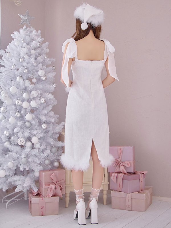 画像18: 【即日発送！】【サンタコス 4点セット】【S-Lサイズ/2カラー】リボンショルダーツイードビジューミディアムサンタコスプレ[OF04] (18)