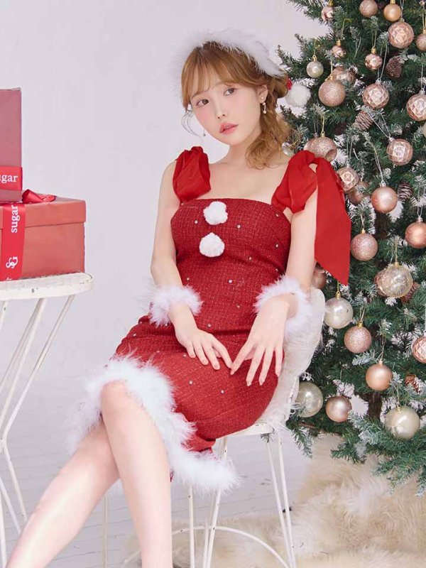 画像22: 【即日発送！】【サンタコス 4点セット】【S-Lサイズ/2カラー】リボンショルダーツイードビジューミディアムサンタコスプレ[OF04] (22)