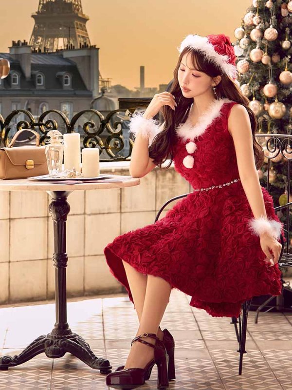 画像32: 【サンタSALE!!】【即日発送！】【サンタコス 4点セット】【S-Mサイズ/2カラー】立体ローズショートインスカートサンタコスプレ[OF04] (32)