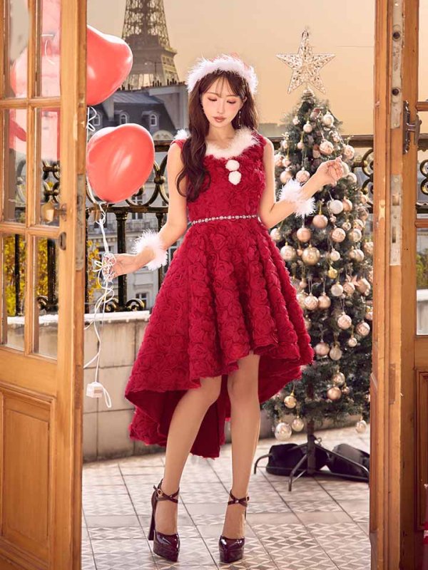 画像34: 【サンタSALE!!】【即日発送！】【サンタコス 4点セット】【S-Mサイズ/2カラー】立体ローズショートインスカートサンタコスプレ[OF04] (34)