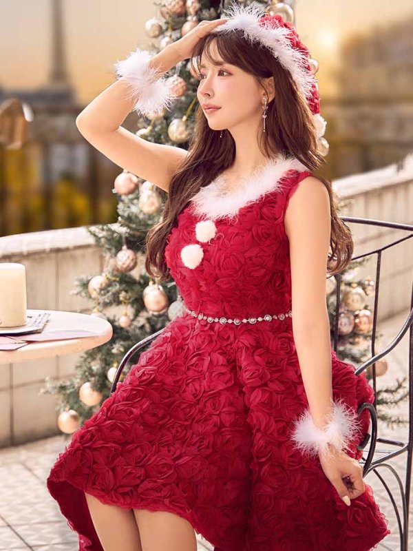 画像35: 【サンタSALE!!】【即日発送！】【サンタコス 4点セット】【S-Mサイズ/2カラー】立体ローズショートインスカートサンタコスプレ[OF04] (35)