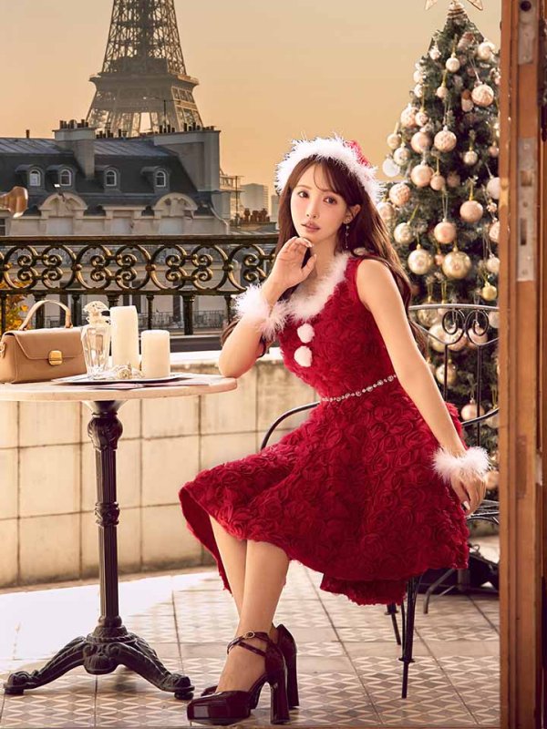 画像37: 【サンタSALE!!】【即日発送！】【サンタコス 4点セット】【S-Mサイズ/2カラー】立体ローズショートインスカートサンタコスプレ[OF04] (37)