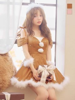 【サンタ】オーガンジーオフショルサンタコスプレ【コスプレ4点セット】