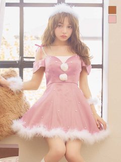 【サンタ】オーガンジーオフショルサンタコスプレ【コスプレ4点セット】