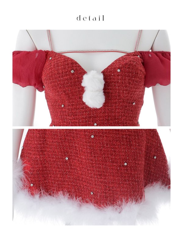 画像43: 【ノベルティ対象】【即日発送】【送料無料！】【サンタ】パフスリーブセットアップサンタコスプレ【コスプレ5点セット】【XS-Mサイズ/2カラー】[OF04] (43)