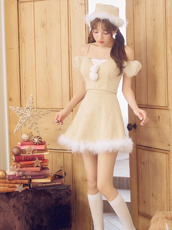 画像8: 【ノベルティ対象】【即日発送】【送料無料！】【サンタ】パフスリーブセットアップサンタコスプレ【コスプレ5点セット】【XS-Mサイズ/2カラー】[OF04] (8)