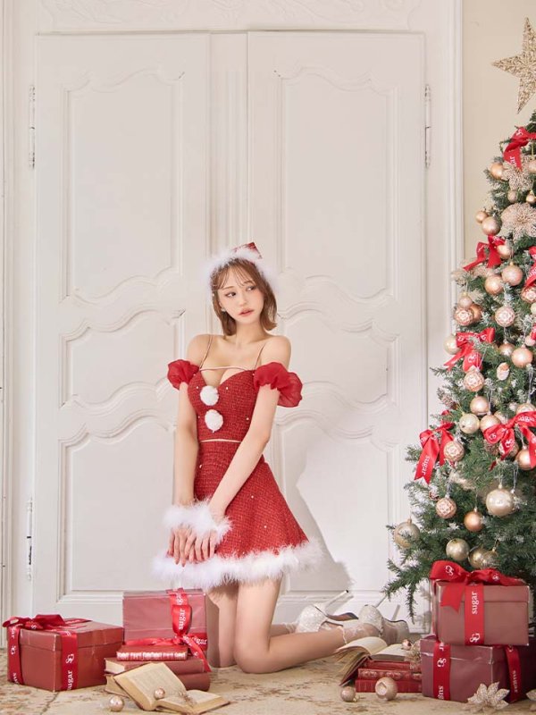 画像27: 【ノベルティ対象】【即日発送】【送料無料！】【サンタ】パフスリーブセットアップサンタコスプレ【コスプレ5点セット】【XS-Mサイズ/2カラー】[OF04] (27)