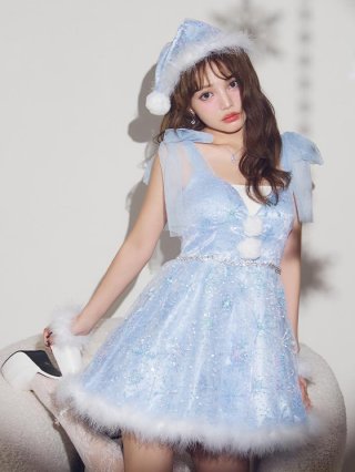 美品】sugar 水色ファー付きサンタ コスプレ 衣装Mサイズ 青・ブルー