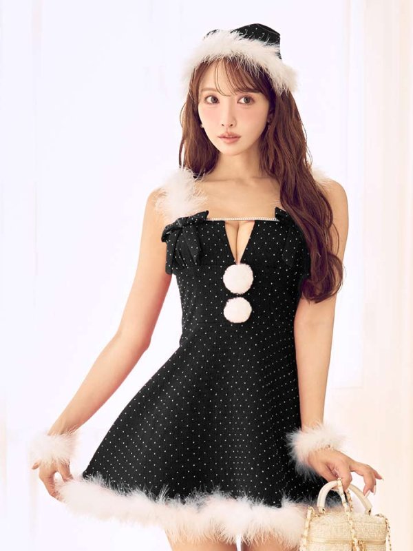 画像4: 【ノベルティ対象】【即日発送】【サンタ】リボンファーサンタコスプレ【コスプレ4点セット】【XS-XLサイズ/2カラー】[OF01/OF04] (4)