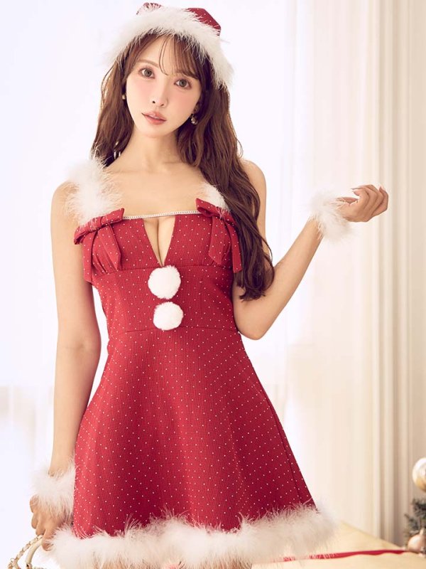 画像37: 【ノベルティ対象】【即日発送】【サンタ】リボンファーサンタコスプレ【コスプレ4点セット】【XS-XLサイズ/2カラー】[OF01/OF04] (37)