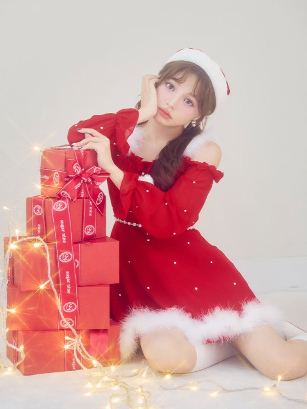 画像26: 【即日発送】【サンタ】袖付きシフォンワンピースビジューサンタコスプレ【コスプレ3点セット】【S-Mサイズ/2カラー】[OF04] (26)