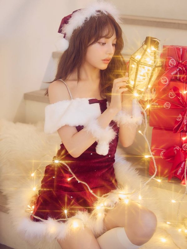 画像8: 【即日発送】【サンタ】オフショルファービジューマーメイドサンタコスプレ【コスプレ4点セット】【XS-Lサイズ/2カラー】[HC03] (8)