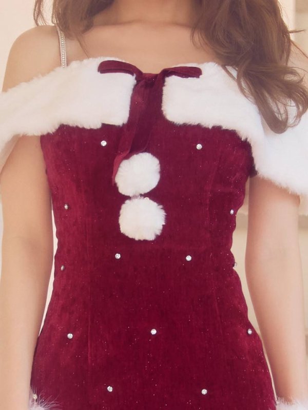 画像18: 【即日発送】【サンタ】オフショルファービジューマーメイドサンタコスプレ【コスプレ4点セット】【XS-Lサイズ/2カラー】[HC03] (18)