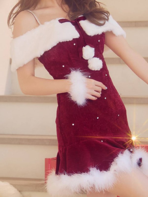 画像20: 【即日発送】【サンタ】オフショルファービジューマーメイドサンタコスプレ【コスプレ4点セット】【XS-Lサイズ/2カラー】[HC03] (20)