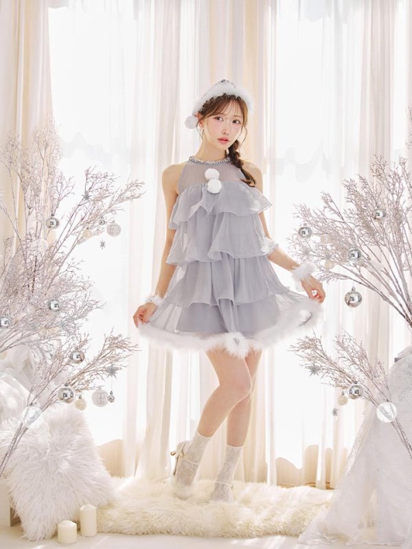 画像18: 【即日発送】【サンタ】アメスリフリルホルターネックサンタコスプレ【コスプレ4点セット】【XS-Lサイズ/2カラー】[OF04] (18)