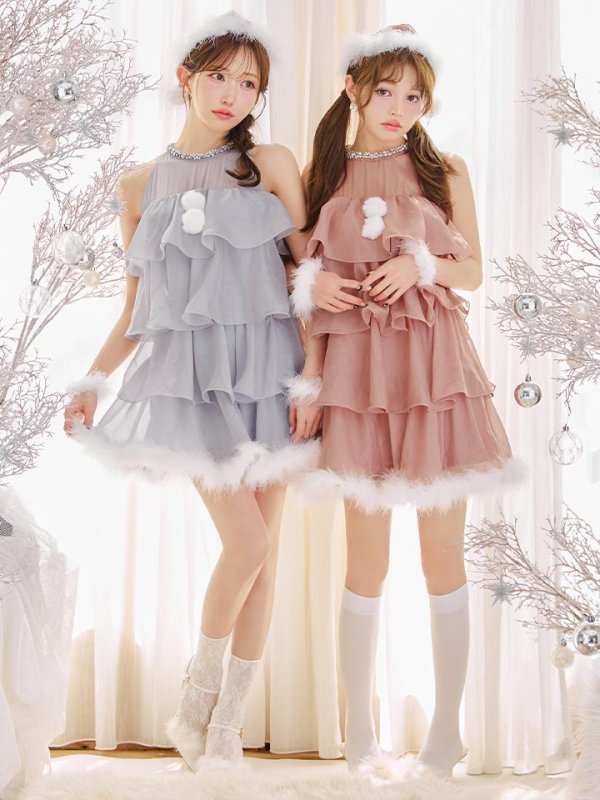画像2: 【即日発送】【サンタ】アメスリフリルホルターネックサンタコスプレ【コスプレ4点セット】【XS-Lサイズ/2カラー】[OF04] (2)