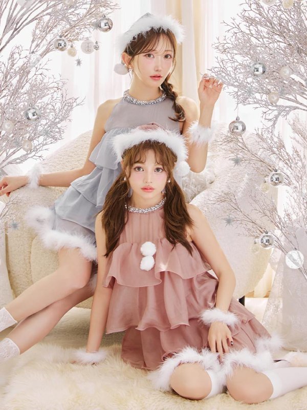 画像3: 【即日発送】【サンタ】アメスリフリルホルターネックサンタコスプレ【コスプレ4点セット】【XS-Lサイズ/2カラー】[OF04] (3)