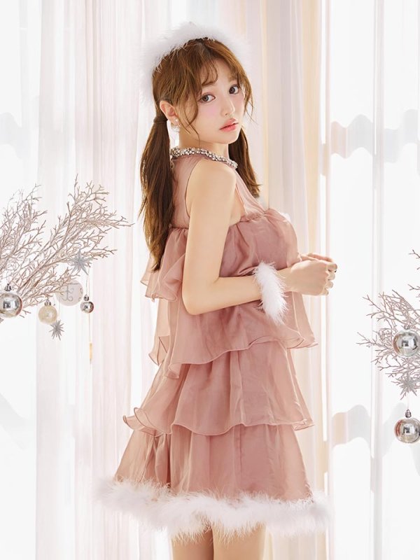 画像14: 【即日発送】【サンタ】アメスリフリルホルターネックサンタコスプレ【コスプレ4点セット】【XS-Lサイズ/2カラー】[OF04] (14)