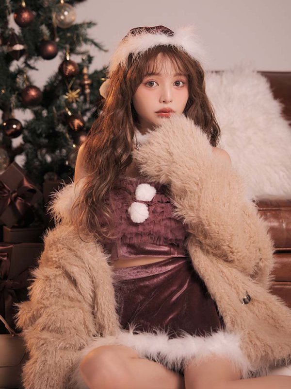 画像4: 【即日発送】【送料無料！】【サンタ】チュールフリルオフショルセットアップサンタコスプレ【コスプレ6点セット】【XS-Lサイズ/2カラー】[OF04/OF04] (4)