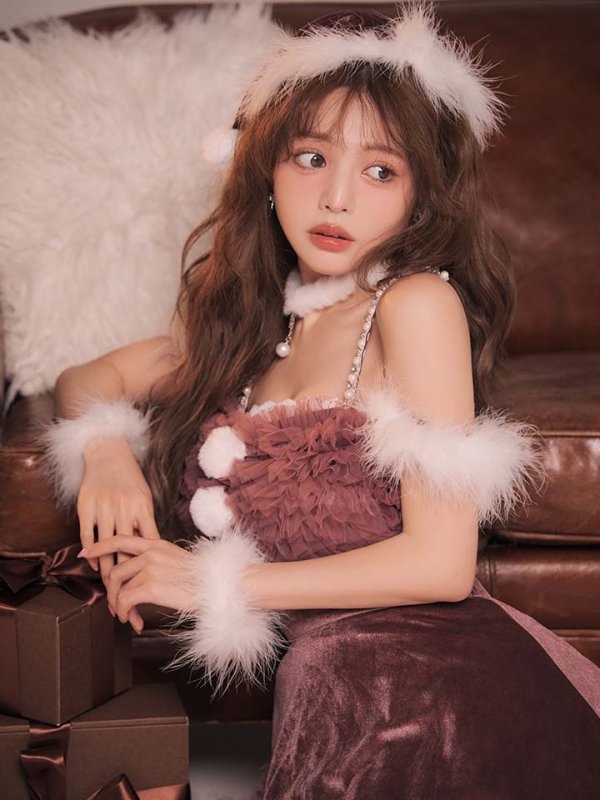 画像9: 【即日発送】【送料無料！】【サンタ】チュールフリルオフショルセットアップサンタコスプレ【コスプレ6点セット】【XS-Lサイズ/2カラー】[OF04/OF04] (9)