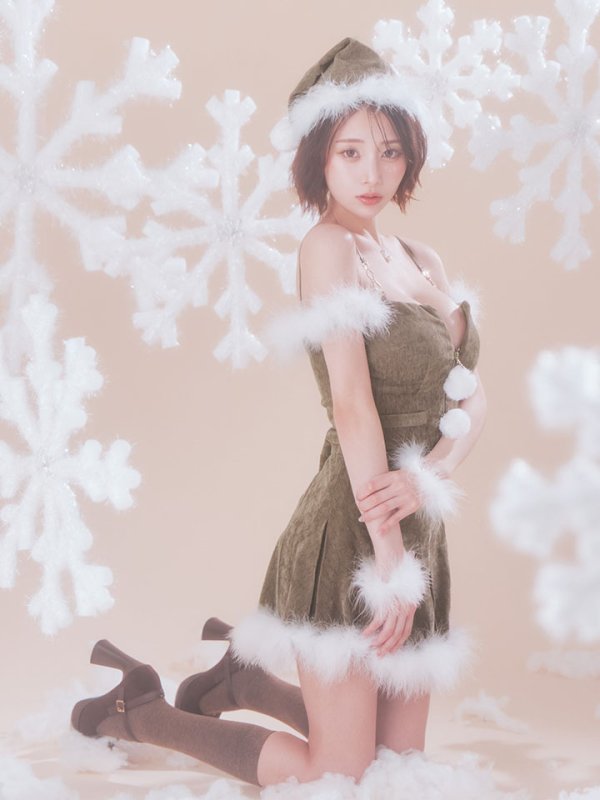 画像3: 【即日発送】【サンタ】ファーショルダーシースルーフレアサンタコスプレ【コスプレ5点セット】【XS-XLサイズ/2カラー】[OF04] (3)