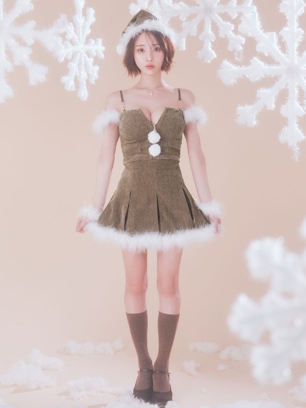 画像12: 【即日発送】【サンタ】ファーショルダーシースルーフレアサンタコスプレ【コスプレ5点セット】【XS-XLサイズ/2カラー】[OF04] (12)