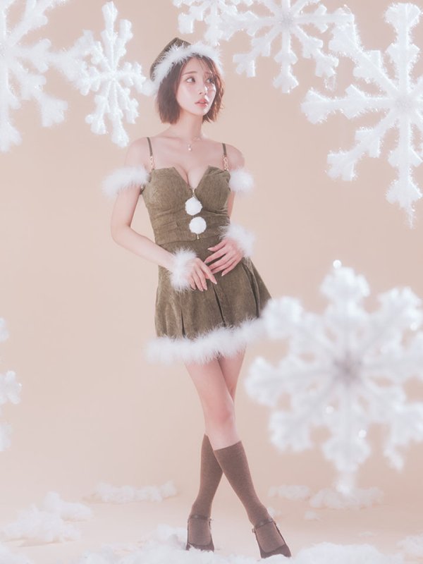 画像16: 【即日発送】【サンタ】ファーショルダーシースルーフレアサンタコスプレ【コスプレ5点セット】【XS-XLサイズ/2カラー】[OF04] (16)