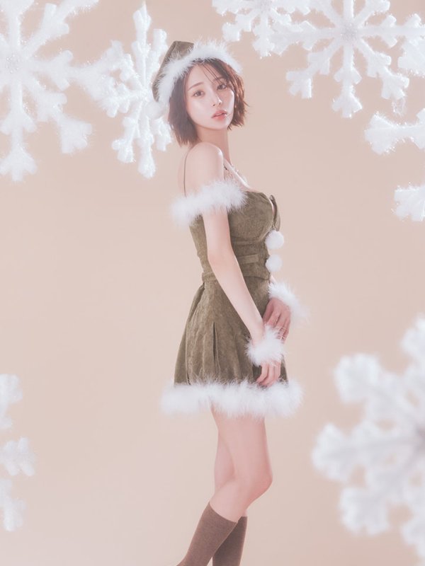 画像18: 【即日発送】【サンタ】ファーショルダーシースルーフレアサンタコスプレ【コスプレ5点セット】【XS-XLサイズ/2カラー】[OF04] (18)