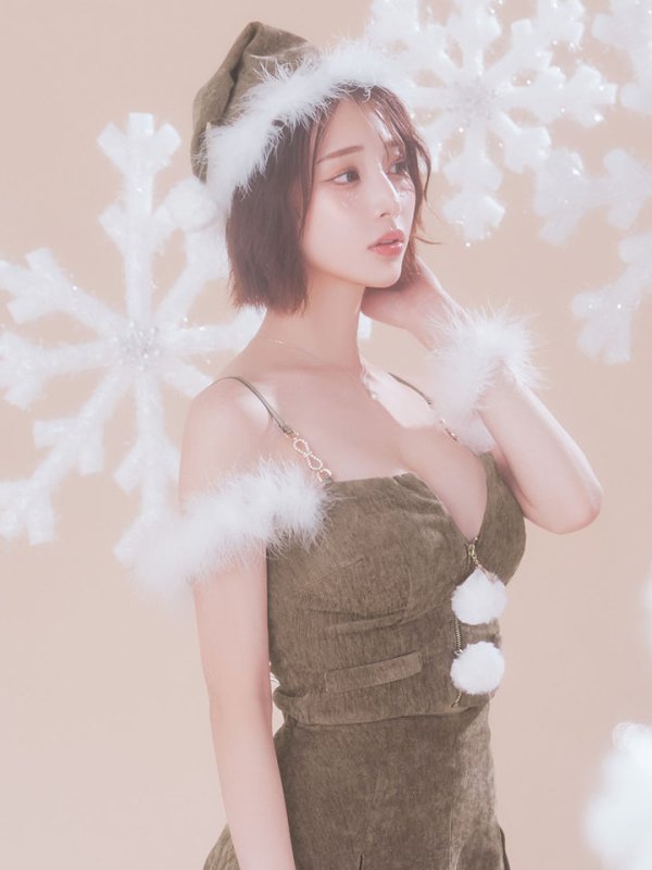 画像23: 【即日発送】【サンタ】ファーショルダーシースルーフレアサンタコスプレ【コスプレ5点セット】【XS-XLサイズ/2カラー】[OF04] (23)