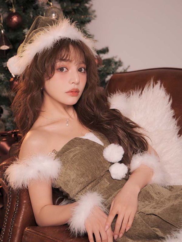 画像14: 【即日発送】【サンタ】ファーショルダーシースルーフレアサンタコスプレ【コスプレ5点セット】【XS-XLサイズ/2カラー】[HC03] (14)