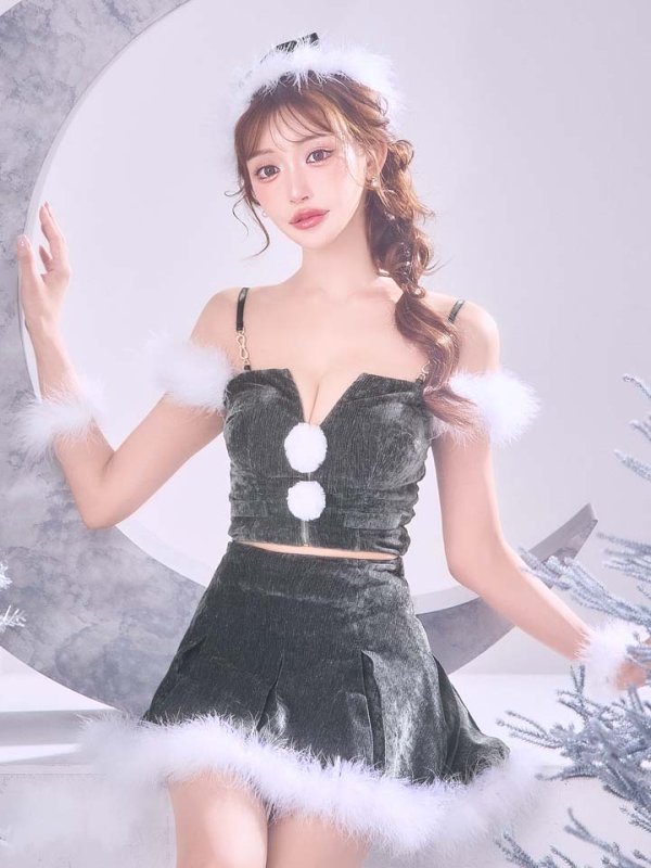 画像9: 【即日発送】【サンタ】ファーショルダーシースルーフレアサンタコスプレ【コスプレ5点セット】【XS-XLサイズ/2カラー】[OF04] (9)