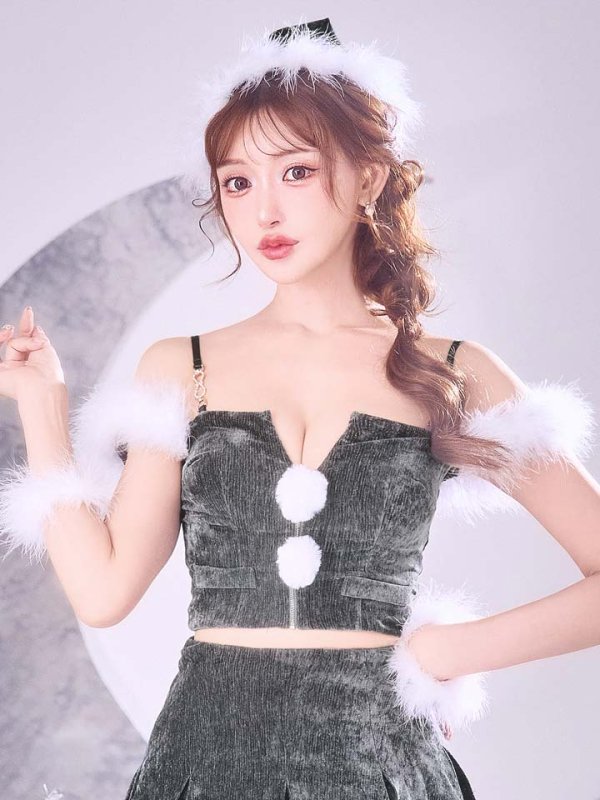 画像28: 【即日発送】【サンタ】ファーショルダーシースルーフレアサンタコスプレ【コスプレ5点セット】【XS-XLサイズ/2カラー】[HC03] (28)