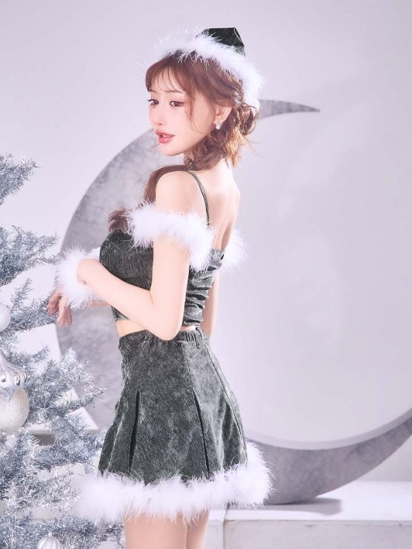 画像20: 【即日発送】【サンタ】ファーショルダーシースルーフレアサンタコスプレ【コスプレ5点セット】【XS-XLサイズ/2カラー】[HC03] (20)