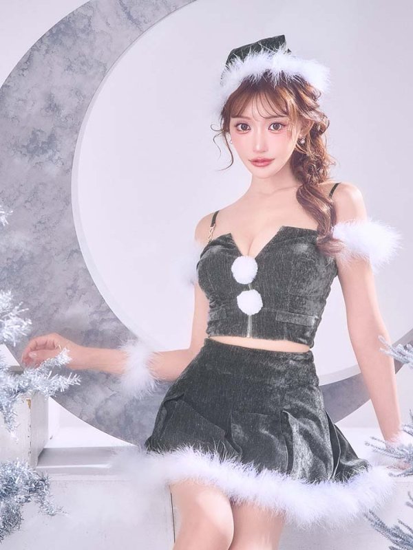 画像21: 【即日発送】【サンタ】ファーショルダーシースルーフレアサンタコスプレ【コスプレ5点セット】【XS-XLサイズ/2カラー】[HC03] (21)