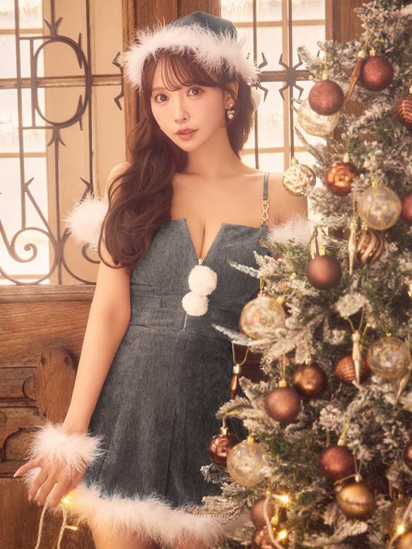 画像1: 【即日発送】【サンタ】ファーショルダーシースルーフレアサンタコスプレ【コスプレ5点セット】【XS-XLサイズ/2カラー】[HC03] (1)