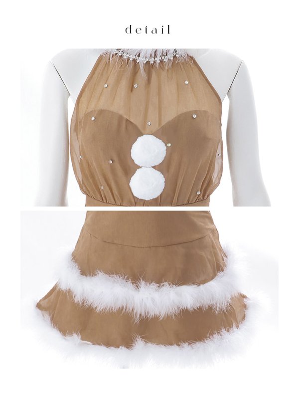 画像47: 【即日発送】【送料無料！】【サンタ】シフォンホルターネックティアードサンタコスプレ【コスプレ4点セット】【XS-Lサイズ/2カラー】[OF04] (47)