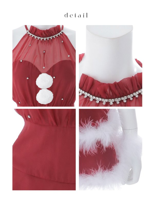 画像44: 【即日発送】【送料無料！】【サンタ】シフォンホルターネックティアードサンタコスプレ【コスプレ4点セット】【XS-Lサイズ/2カラー】[OF04] (44)