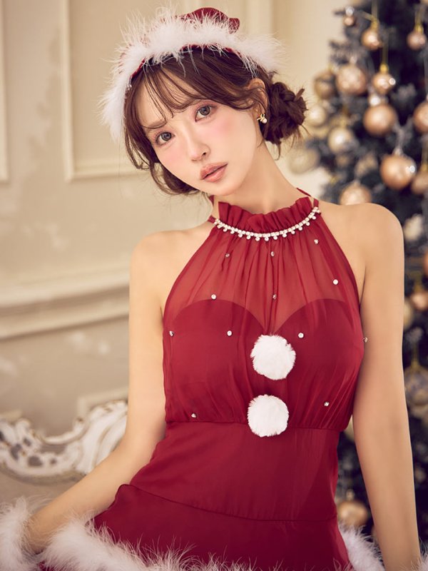 画像24: 【即日発送】【送料無料！】【サンタ】シフォンホルターネックティアードサンタコスプレ【コスプレ4点セット】【XS-Lサイズ/2カラー】[OF04] (24)