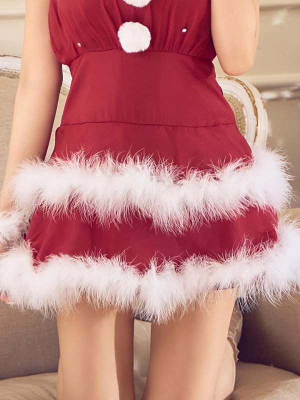 画像32: 【即日発送】【送料無料！】【サンタ】シフォンホルターネックティアードサンタコスプレ【コスプレ4点セット】【XS-Lサイズ/2カラー】[OF04] (32)