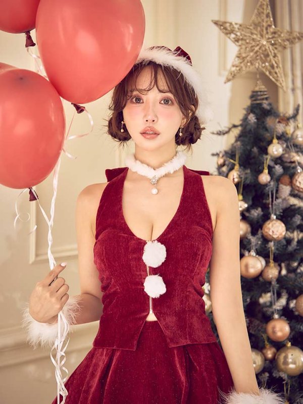 画像12: 【即日発送】【サンタ】ホルターネックジップセットアップサンタコスプレ【コスプレ6点セット】【XS-XLサイズ/2カラー】[OF04] (12)