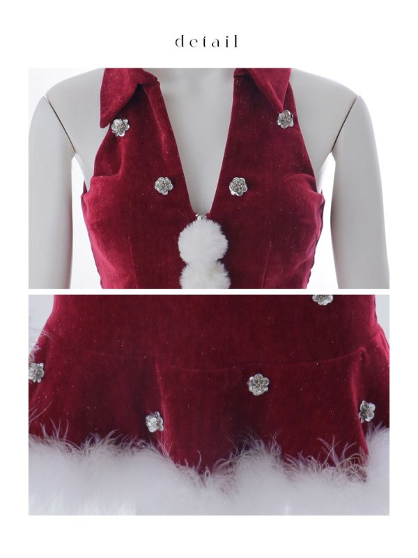 画像40: 【即日発送】【サンタ】スパンコールフラワーサンタコスプレ【コスプレ4点セット】【XS-Lサイズ/2カラー】[HC03] (40)