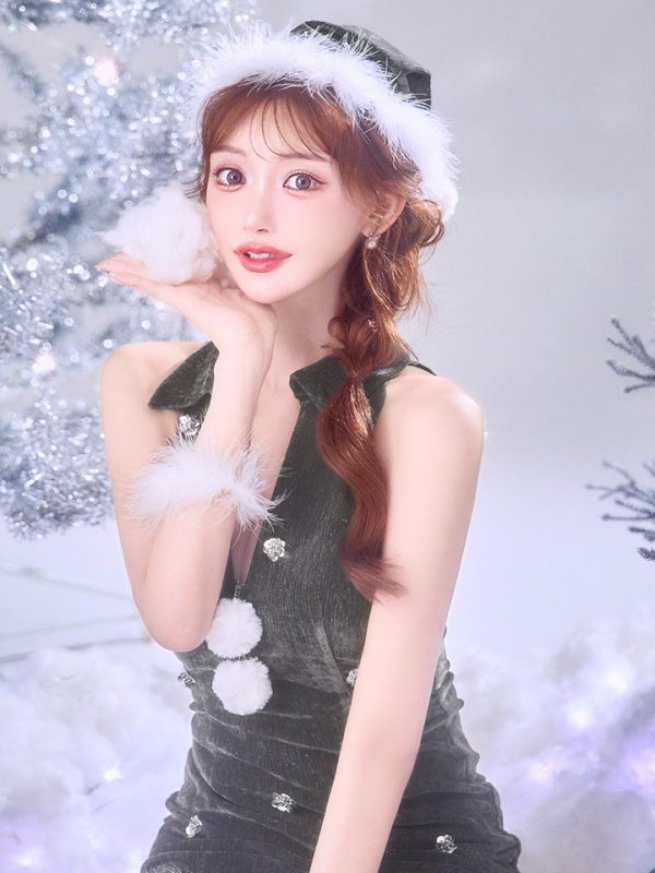 画像10: 【即日発送】【サンタ】スパンコールフラワーサンタコスプレ【コスプレ4点セット】【XS-Lサイズ/2カラー】[HC03] (10)