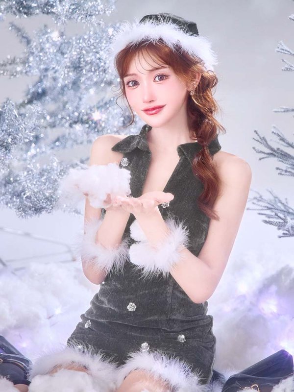 画像30: 【即日発送】【サンタ】スパンコールフラワーサンタコスプレ【コスプレ4点セット】【XS-Lサイズ/2カラー】[HC03] (30)