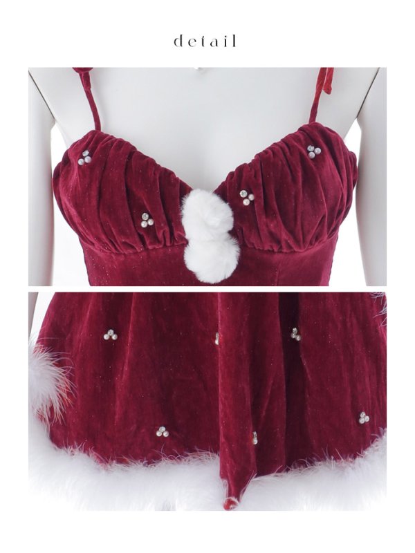 画像24: 【即日発送】【サンタ】　紐リボンフレアビジューサンタコスプレ【コスプレ5点セット】【XS-Mサイズ/2カラー】[HC03] (24)