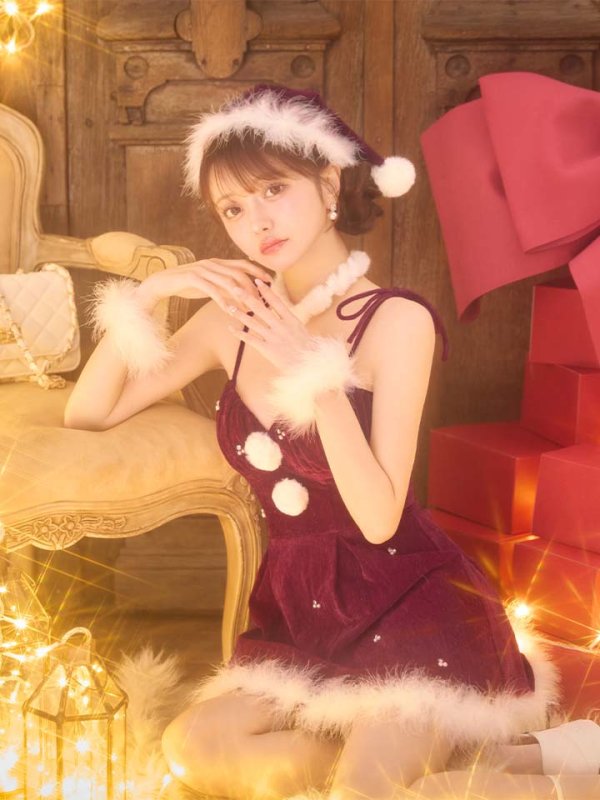 画像17: 【即日発送】【サンタ】　紐リボンフレアビジューサンタコスプレ【コスプレ5点セット】【XS-Mサイズ/2カラー】[HC03] (17)