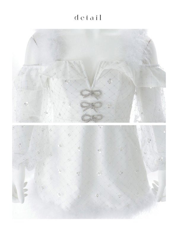 画像26: 【即日発送】【サンタ】オフショルチュール袖リボンサンタコスプレ【コスプレ2点セット】【XS-Lサイズ/1カラー】[OF01] (26)