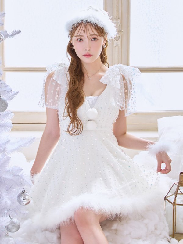 画像1: 【即日発送】【送料無料！】【サンタ】パールスパンコールレースフレアサンタコスプレ【コスプレ3点セット】【S-Lサイズ/1カラー】[HC02] (1)