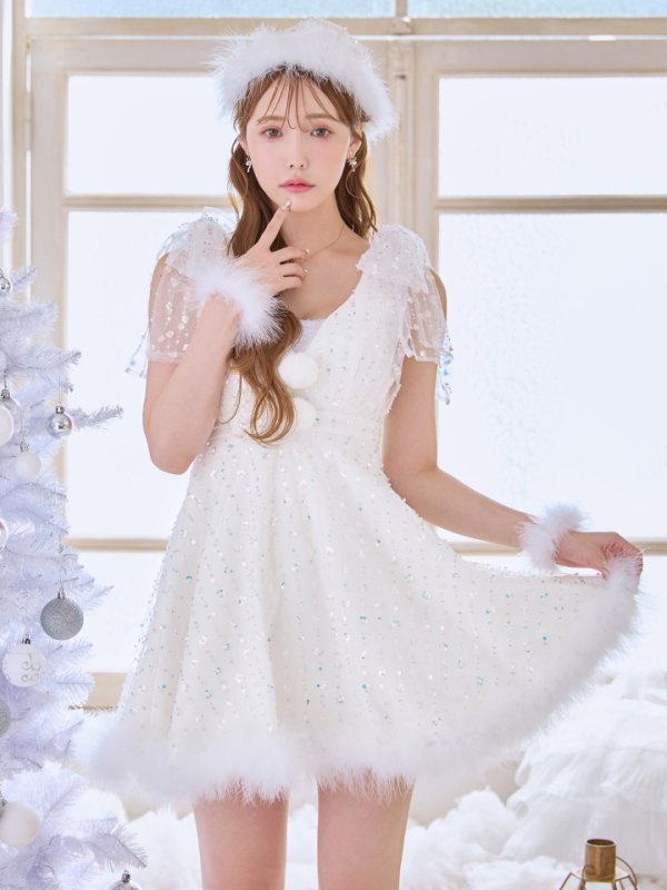 画像3: 【即日発送】【送料無料！】【サンタ】パールスパンコールレースフレアサンタコスプレ【コスプレ3点セット】【S-Lサイズ/1カラー】[HC02] (3)