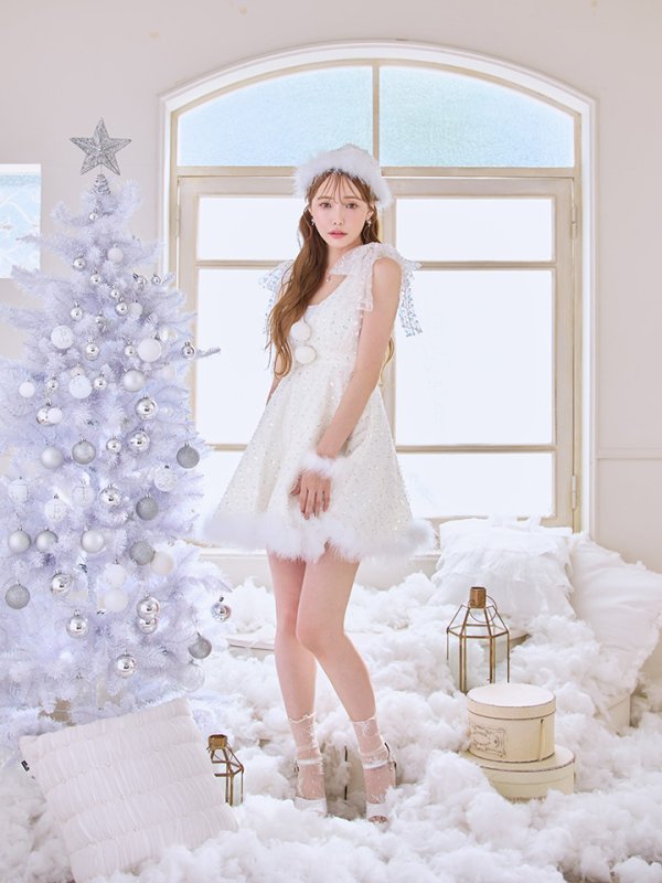 画像5: 【即日発送】【送料無料！】【サンタ】パールスパンコールレースフレアサンタコスプレ【コスプレ3点セット】【S-Lサイズ/1カラー】[HC02] (5)