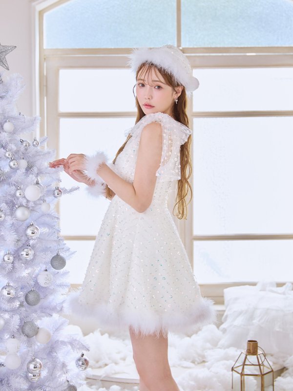 画像8: 【即日発送】【送料無料！】【サンタ】パールスパンコールレースフレアサンタコスプレ【コスプレ3点セット】【S-Lサイズ/1カラー】[HC02] (8)